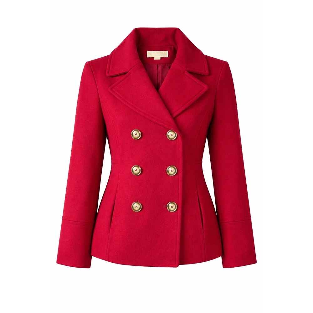 Michael Michael Kors Womens Red Wool Blend Double Breasted Pea Coat Jacket Large